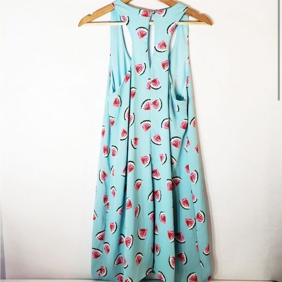 Everly Sleeveless Razorback Lined Blue Dress with Watermelon Print Size Medium - Picture 3 of 9